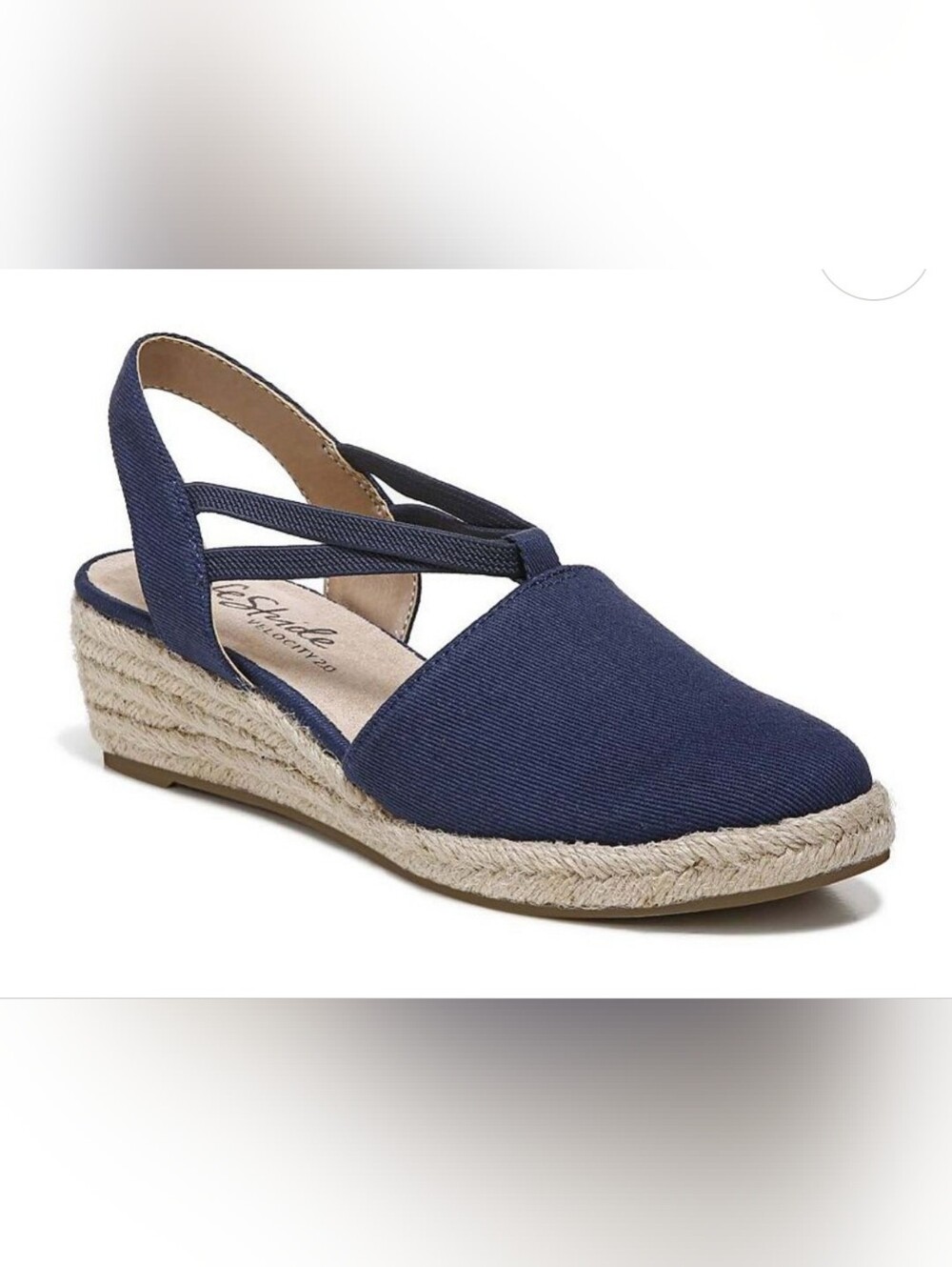 Life Stride Velocity 2.0 Navy Blue Canvas Espadrille Slingback Wedge Size 8